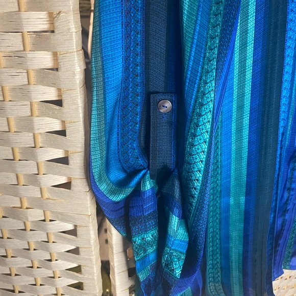 Chico’s Green/Blue Button Down Sheer 3/4 Sleeve Shirt Size L - Picture 5 of 6